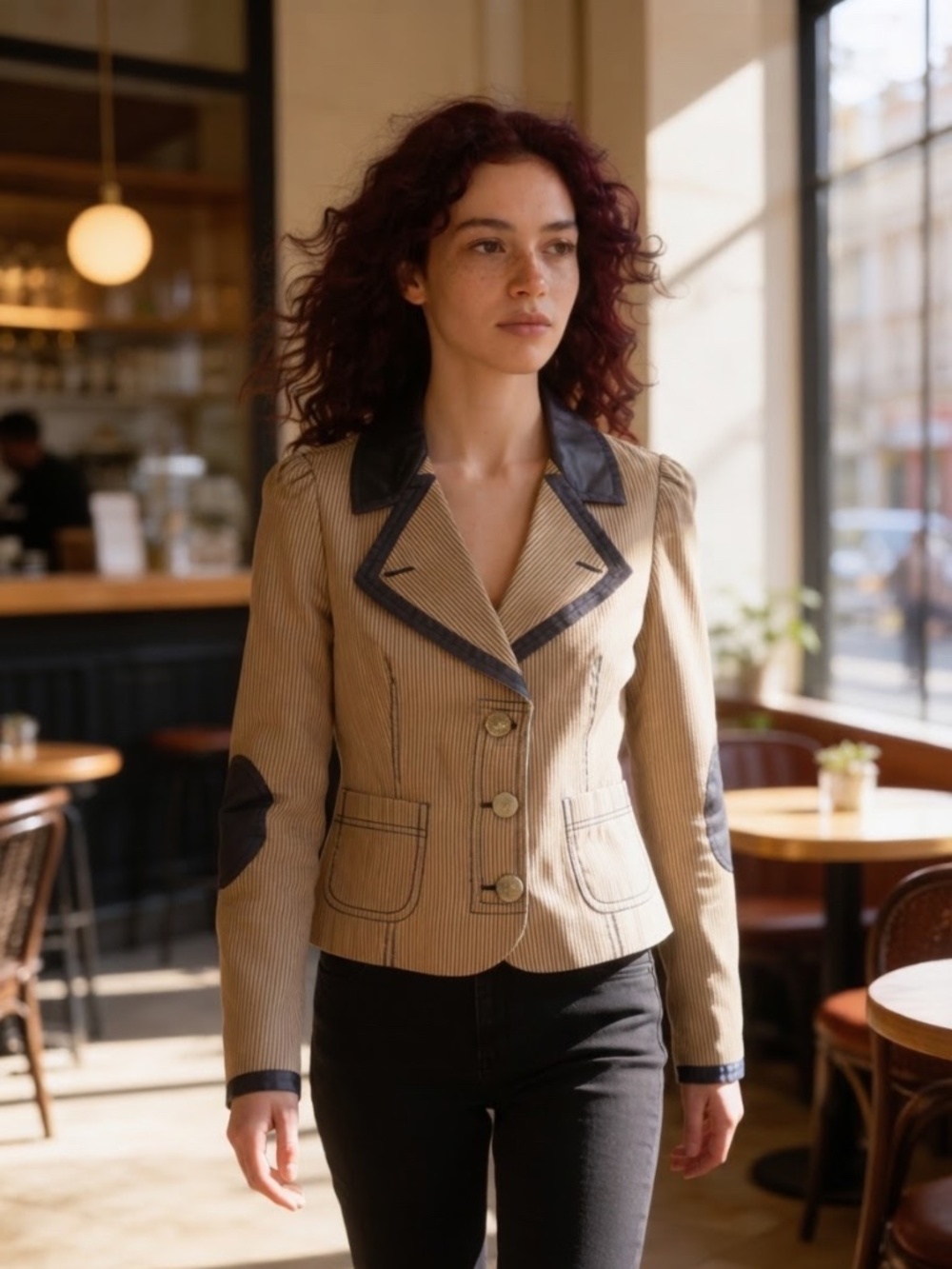 New Z Spoke Zac Posen 100% Silk/Cotton Pinstripe Blazer Size 10